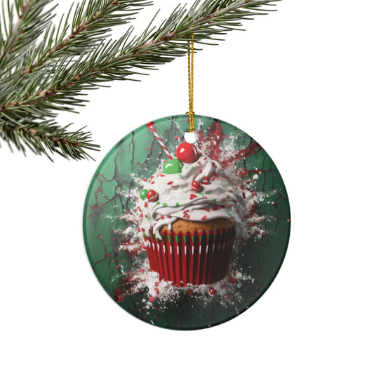 Ceramic Ornament - 3D Christmas Cupcake Decor