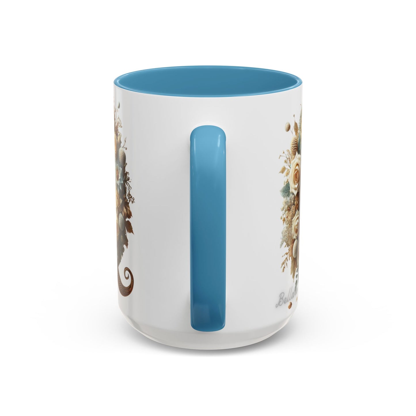 Floral Coffee Mug — Decorative 'Q' Monogram Accent Mug 15oz