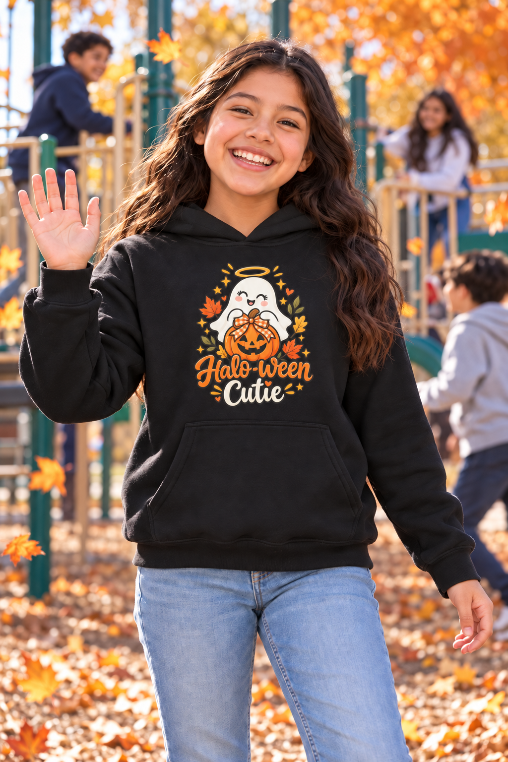 Halloween Cutie Youth Hoodie — Cute Ghost & Jack-O’-Lantern Kids Pullover