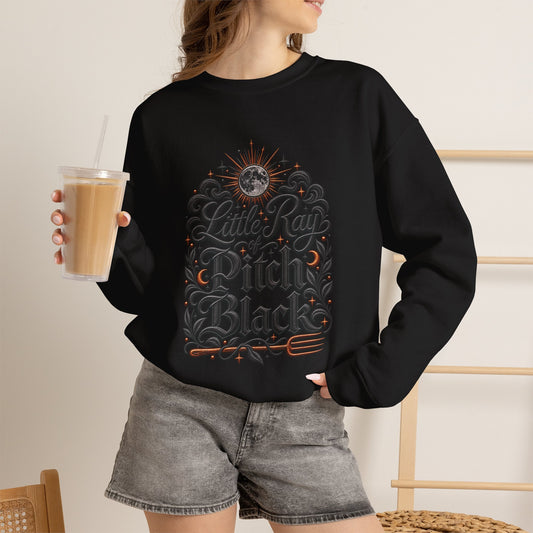 Witchy Crewneck Sweatshirt — "Little Ray, Pitch Black" Mystic Moon Graphic
