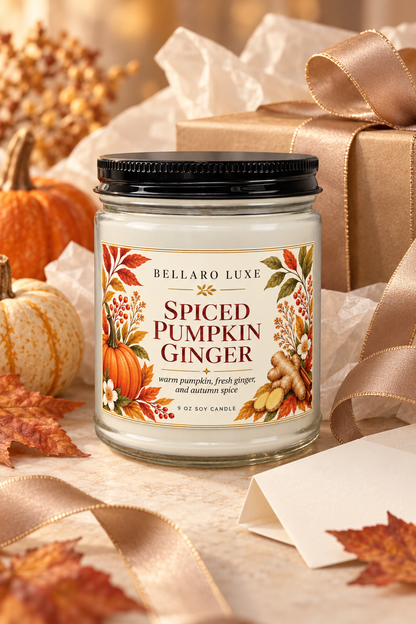 Spiced Pumpkin Ginger Soy Candle  Hand-Poured 9oz Fall Scented Candle